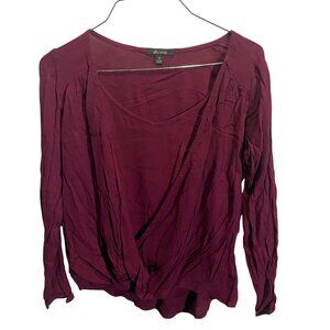 Ella Moss XS Burgundy Long Sleeve Wrap Blouse Lightweight Top